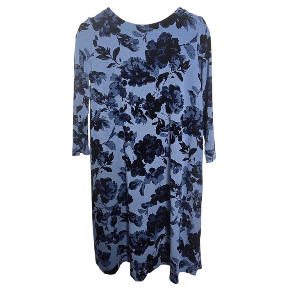 J Jill Wearever Blue Floral Knit Dress 3/4 Sleeve XS Stretch Travel Casual Soft